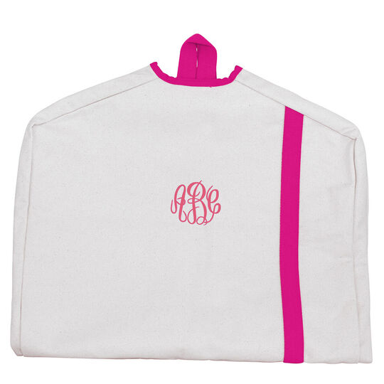 Personalized Natural Garment Bag with Pink Trim